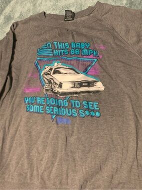 torrid back to the future Crewneck Sweatshirt with Teal & Purple Car Graphic